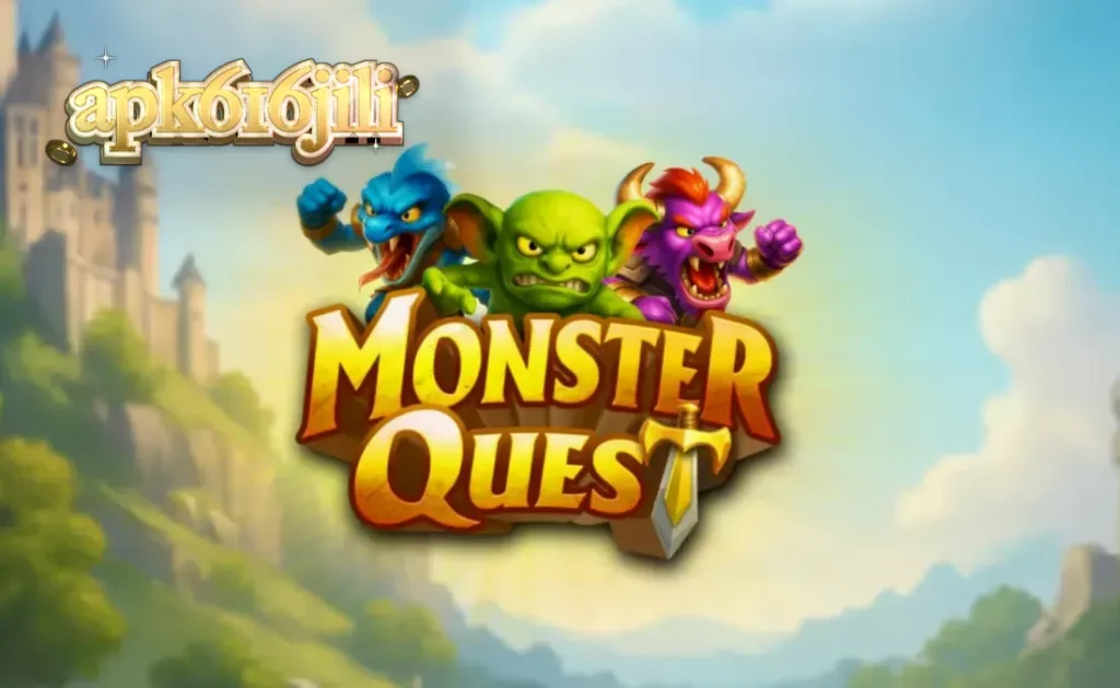 Tampilan antarmuka seluler permainan slot Monster Quest dengan latar belakang kastil.